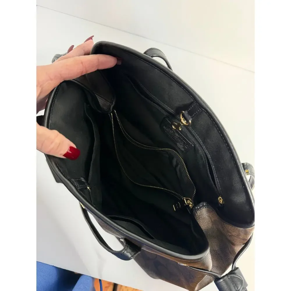 Coach F57842 Signature City Tote Brown Black Monogram PVC Leather Shoulder Bag